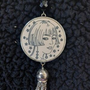 Brighton long silver statement necklace, reversible, with tassels!